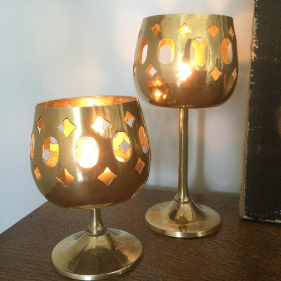 Vintage Other - Brass Candleholder Set With Cut-Outs